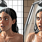 **Prompt:** A split-screen illustration. On one side, a person showering under a traditional showerhead with excessive water flow. On the other side, the same person showering under a modern, water-saving showerhead with a focused, efficient spray. A timer is visible in both scenes, encouraging a 5-minute shower challenge. The overall style is bright, clean, and slightly cartoonish to emphasize the difference and encourage water conservation. "Save Water: 5-Minute Shower" is written above.